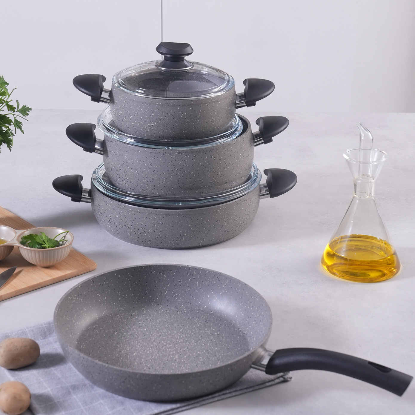 Karaca Biogranit Avanos Boz 7 Parça Qazan Tava Dəsti 